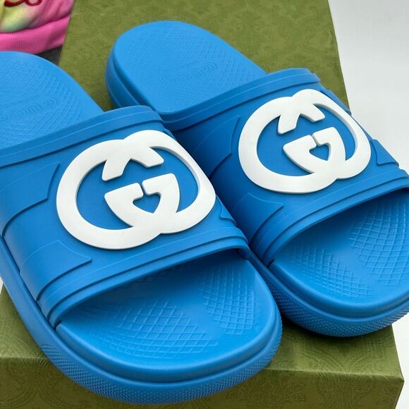 Men's Gucci interlocking G rubber Pool slides size 8, made in Italy - Picture 8 of 9